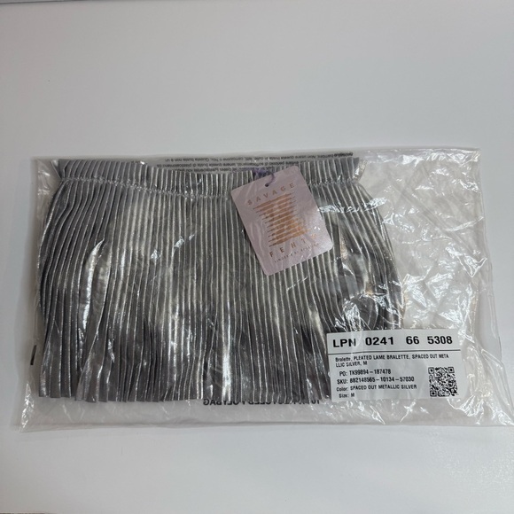 New Savage x Fenty Pleated Lamé Bandeau Spaced Out Metallic Silver Bralette - Picture 4 of 5